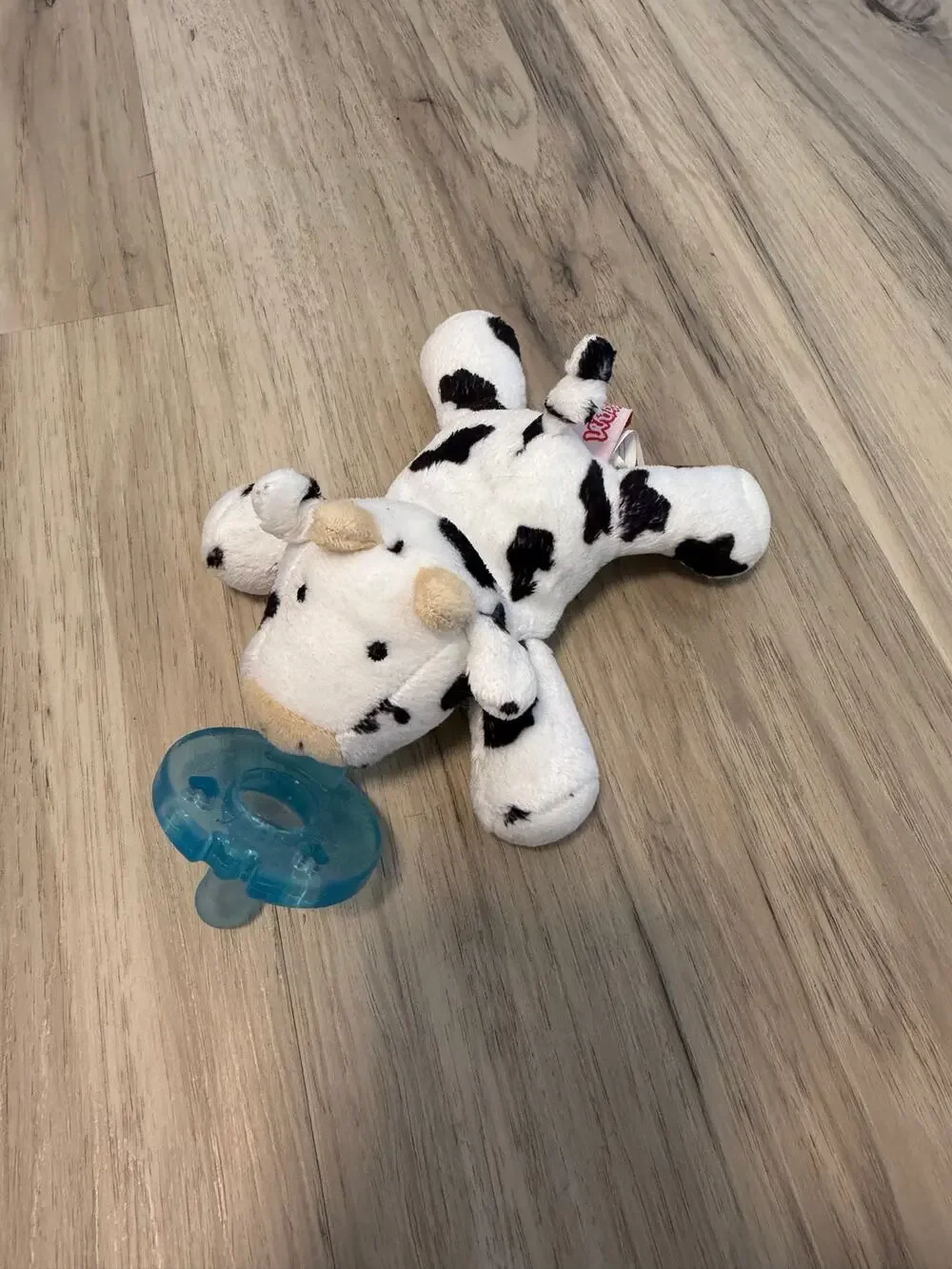 WubbaNub Black White Cow Plush Stuffed Toy With Pacifier Holder Binkie Lovey